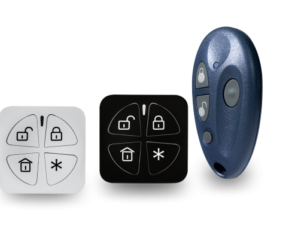 RWX332KF8BLB - Comando Panda Sem fios bidirecional de 4 botões de Grau 2, compatível com LightSYS Air, Agility™ 4/WiComm Pro v5.10, LightSYS™ 2 v5.80 , LightSYS+ e ProSYS™ Plus v1.2.1.0013 e superiores, cor preta