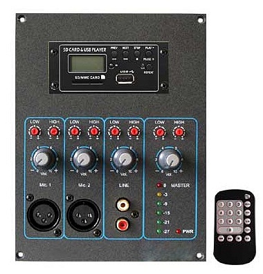 S03470-00 – Pré-amplificador misturador de encastrar, 3 entradas, com leitor MP3 e USB integrados