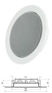 S05250-00 - SPEAK A/B, altifalante de embutir no teto, 2 x 6 W, EN 54-24, profundidade 68 mm